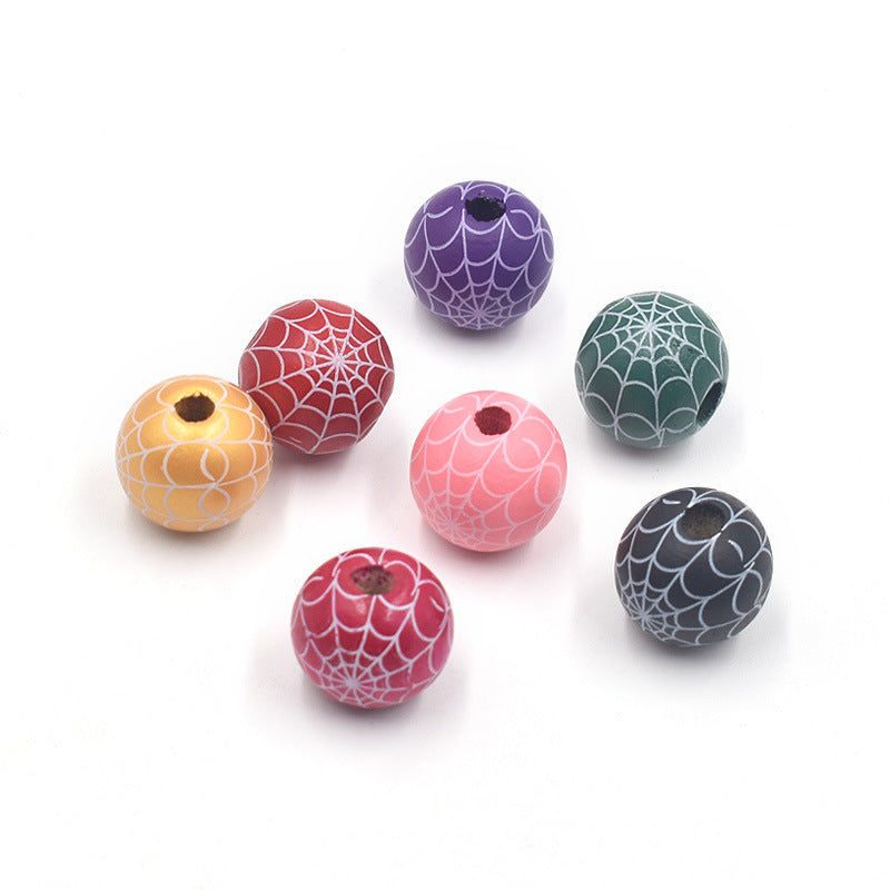 Wholesale 10pcs of New Halloween Spider Web Colorful DIY Children's Wood Beads
